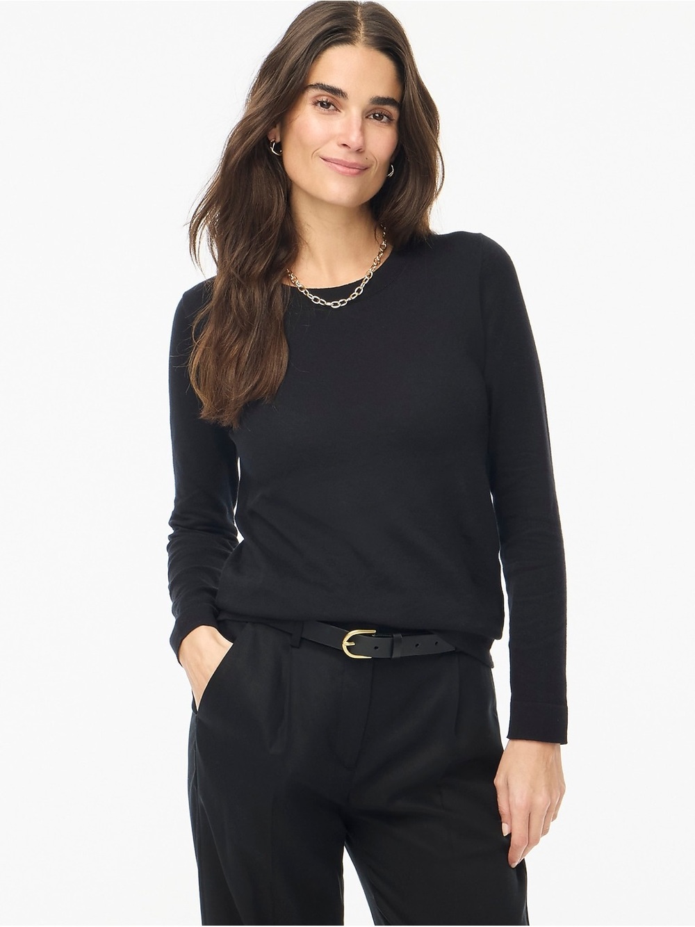 J. Crew Black Crewneck Long-Sleeve Wool Sweater